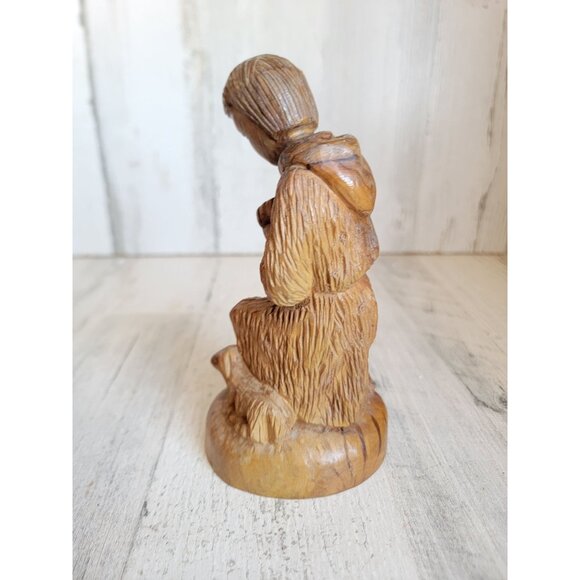 Wooden praying Shepherd Vintage home decor figure xmas lamb - Picture 5 of 7